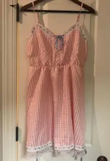 Gingham Pink White Checkered Dress Lace Bows Ribbons Barbiecore M Sundress