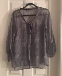 blue/gray floral see thru blouse
