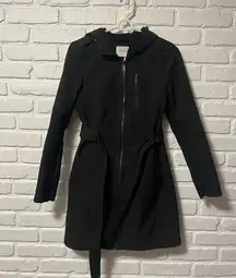 BCBG black trench coat with pockets & hood size XS