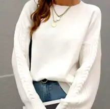 Zara Knit Sweater Women’s Medium Oversized Off-white Cream Cable Knit Sleeve