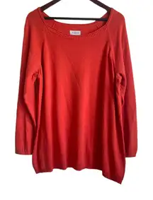 Avenue Top Women Plus 18/20‎ Orange Crew Neck Long Sleeve Knit Pullover Cotton