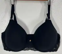Natori Black Lace Bra Size 36D Underwire Lightly Lined Everyday T-Shirt Style