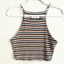 Peach Love California Striped Crop Tank Top Small Sleeveless Brown Pink Summer