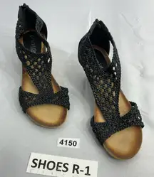 Womans Patrizia Ff-larunda-b Wedge Sandals 9 Black Open Toe Back Zip NWOT