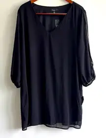 NWT Lulu's Shifting Dears Black Shear Long Sleeve Dress Women's Size 1X