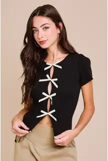 Altar'd State Black Top with Cream Bow Details
