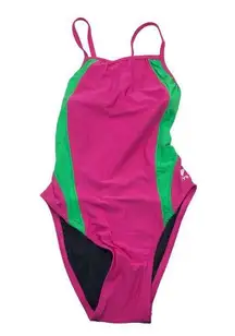 TYR Womens Diamondfit One Piece Swimsuit Keyhole Back Colorblock Pink Green 32/M