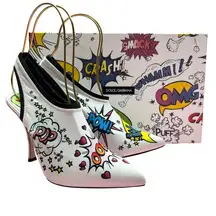 DOLCE & GABBANA Graphic-Print Slingback Pump EU 37 US 7 White High Heel Stiletto