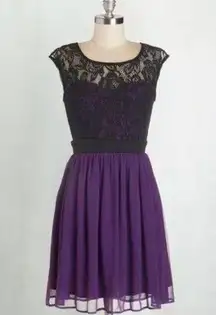 NEW ModCloth Mystic Purple & Black Lace Sleeveless Party A-Line Dress 3XL