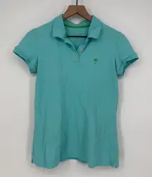 Lilly Pulitzer‎ Island Polo Shirt Womens Medium Aqua Blue Cotton Trans Dry Golf