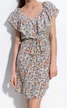 Rebecca Taylor 100% silk floral ruffle top tie waist dress