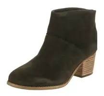 Toms Dark Olive Suede Ankle Booties Size 9 Comfort Neutral Bohemian Fall