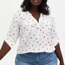 Torrid Harper White Lips‎ Lollipops Rayon Slub 3/4 Sleeve Blouse Size 2X