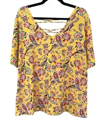  ✅3-for-$12✅ Floral Paisley‎ Print Criss Cross Back Casual Yellow Mini Size Plus