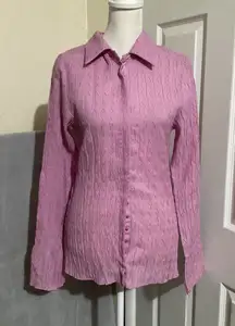 Princess Polly Textured Button Down Shirt Pink Long Sleeve Collared Top Size 4