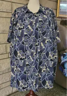 Maggie‎ Barnes Women's Size 32W Blue Floral Print Short Sleeve Button Down Shirt