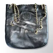 TORY BURCH Black Pebbled Leather Marion Bookbag Satchel Crossbody $695+ MSRP! 👀