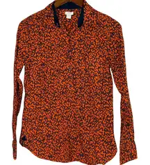 J. Crew Tulip Popover Long Sleeve Collard Half Button Up Shirt S Blue Orange