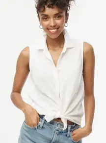 J.Crew Sleeveless Gauze Button Up Shirt Cotton White Lightweight Large NWT