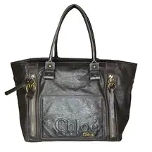 CHLOE ECLIPSE Logo Chocolate Brown Shoulder Bag with Exterior Zipper Pockets