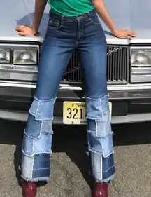 Vintage Y2K Zana Di Patchwork Denim and Studs Designer Flare Jeans