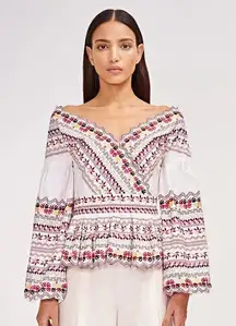 AMUR Alma Embroidered Top‎ Off the Shoulder Boho Organic Cotton Size Small