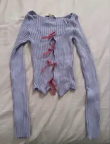 Kimchi Blue Lilac Ribbed Top with Red Gingham Bow Details