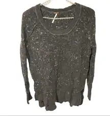 Free People Size XS Grey Popcorn Knit Wool Blend Crewneck Sweater