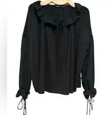 INA LONG puff SLEEVE RUFFLE NECK BOHO OVERSIZED BLOUSE L