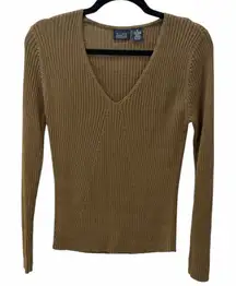 Hillard & Hanson V-Neck Ribbed Sweater Olive Green Size Medium