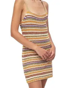 Pull & Bear Knit Light Brown Strappy Crochet Rainbow Festival‎ Mini Dress XS