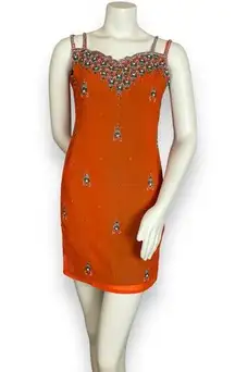 5 for $25! Last Chance! Beaded‎ Dress Altered Indian Tunic Mini Strappy Orange