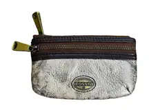 fossil coin purse Double Zip Gold Shimmer Brown‎ Leather CP