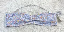 J Crew Scrunch Smocked Paisley Floral‎ Sweetheart Bikini Top Blue Afternoon 3X