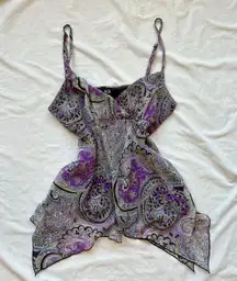 ARB Y2K vintage paisley print purple white and green babydoll fairy top