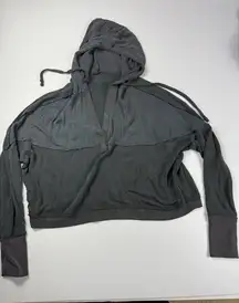 AS Revival Hoodie Womens S Gray Pullover Crop Sweatshirt Hooded Long‎ Sleeves