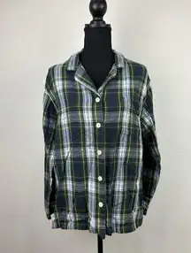 LL Bean Button Front Flannel Shirt Size Medium Relaxed Fit Plaid 100% Cotton