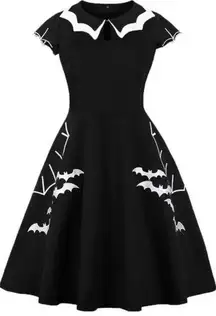 Women’s XXL Black Bat Spider Web Embroidery Halloween 1950’s Style Pin Up Dress