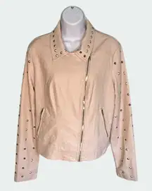 Charlotte Russe Faux Leather Studded Moto Jacket Sz Large Blush‎ Pink Silver Y2K