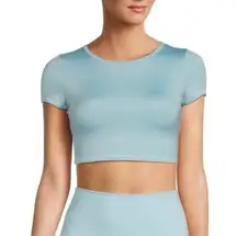 Frankies Bikinis Zippy Baby Tee Crop Top in Baby Blue size medium