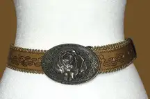 Faux leather belt with floral design and cute flower design metal buckle! New