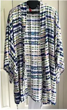 Josie Belted Swim Spring Beach Cover Up Neon Tie Dye Kimono Tunic, One Size