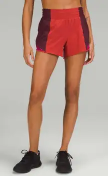 Lululemon Hotty Hot Short 4” Colour Block Red Rock Red Merlot Pomegranate Sz 2