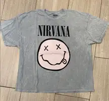 NIRVANA Gray Tee with Pink Smiley