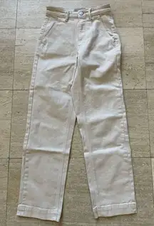 Women EVERLANE Cheeky Jean Beige Cream Denim Size 00 High Rise Jeans Mint‎ Cond