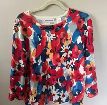 Alfred Dunner Red and White Floral Blouse