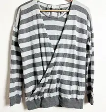 Eleventy Italian Cashmere Gray Striped Hoodie Pullover Sweater Size Small