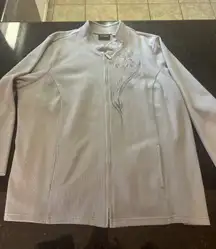 Bob Maxine Wearable Art Gray Sweater Jacket Zip Up Sz 3X‎ Pockets Mock Neck