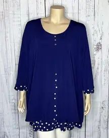 Evans Size 30/32 Navy Blue - Polka Dot Layered Look Snowflake Button Blouse Top