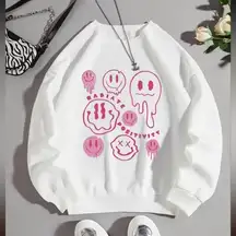 Smiley face Graphic Pullover sweatshirt New